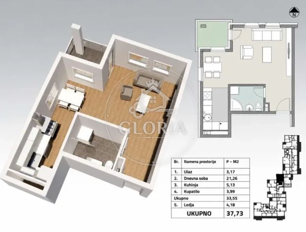 Однокомнатная квартира, 37 м², Нови Железник, Чукарица